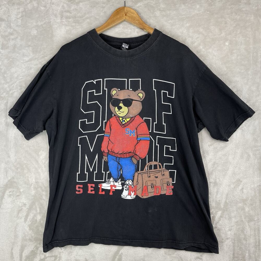 Noiz 502 Self Made Bear T Shirt 2XL Black Distressed Grunge Faded Tee *flaws*